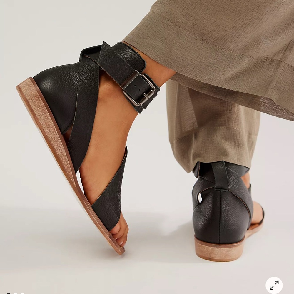 Free People Wrapped Toe and Ankle Buckle Leather Sandals